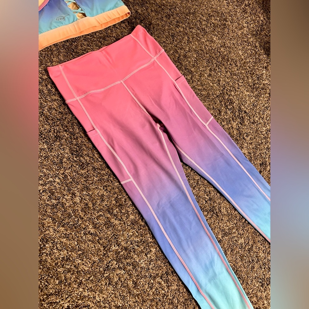 Maven Thread Gradient Ombré Pink and Blue Sports Bra & Leggings - Picture 5 of 8